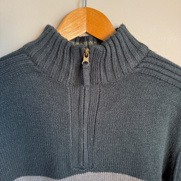 Vintage Midtown Mens Long Sleeve 1/4 Zip Mock Neck Pullover Sweater Green/Gray L - Picture 3 of 14
